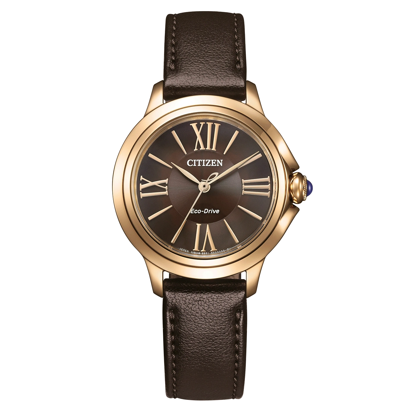 Damenuhr mit roségoldfarbenem Gehäuse, braunem Zifferblatt und braunem Lederarmband