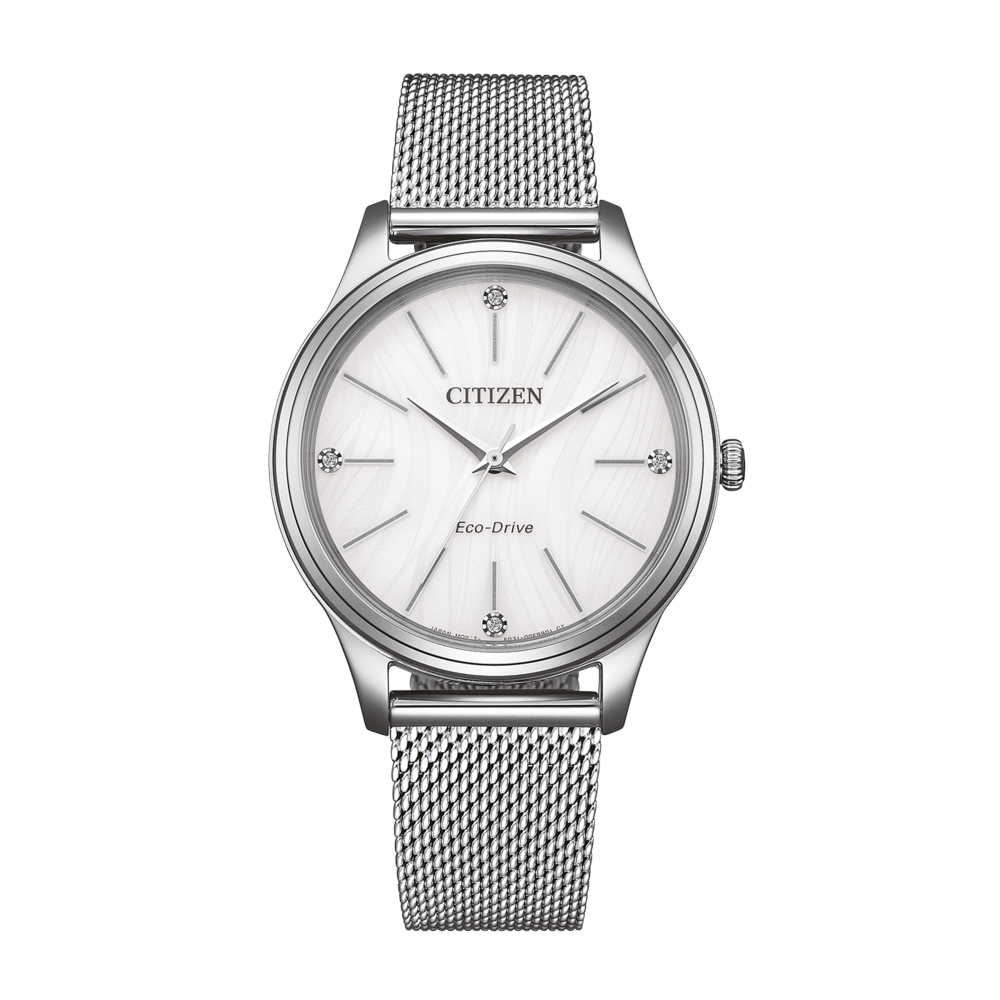 Montre Citizen pour femme avec bracelet milanais en acier inoxydable argenté et cadran blanc