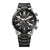 Montre homme avec cadran noir, lunette en acier inoxydable et bracelet en métal
