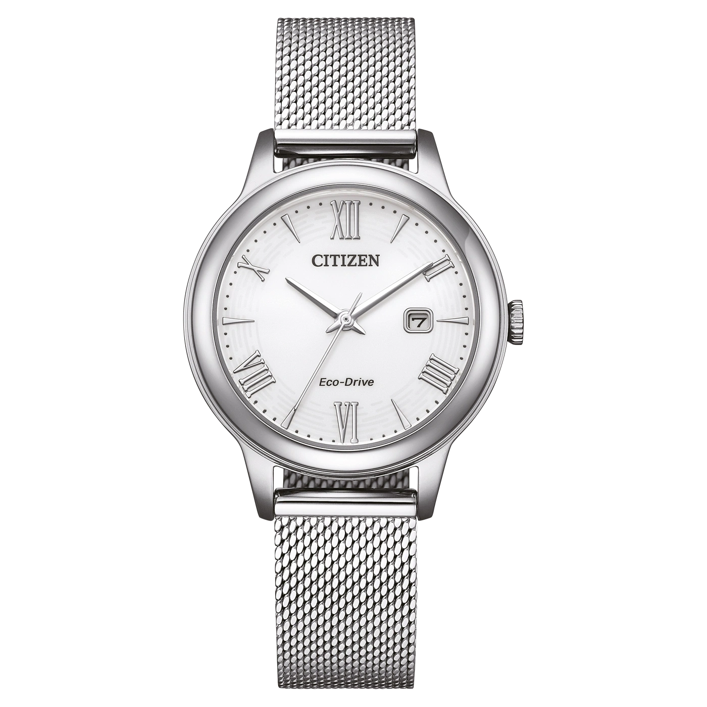 Citizen Damenuhr mit silbernem Milanaise-Armband, weißem Zifferblatt und Eco-Drive