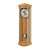 Horloge murale à balancier en bois clair avec façade en verre, cadran rond et balancier visible