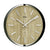 Horloge murale avec cadre rond noir, cadran aspect bois et index blancs
