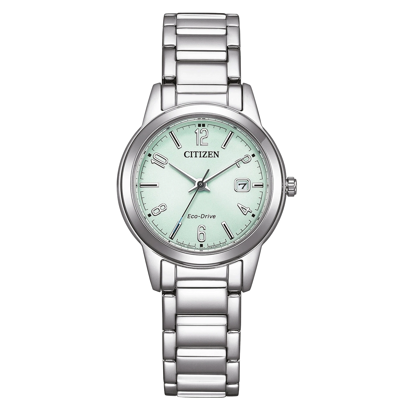 Damenuhr mit grünem Zifferblatt, Stahlarmband, Datumsanzeige und Eco-Drive