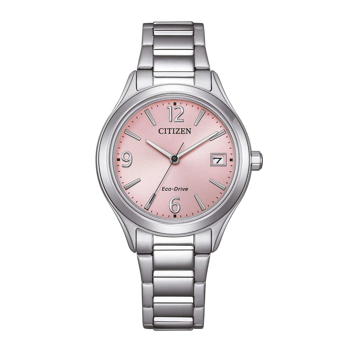 Montre pour femme avec bracelet en acier inoxydable argenté et cadran rose, Eco-Drive