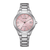 Montre pour femme avec bracelet en acier inoxydable argenté et cadran rose, Eco-Drive