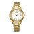 Montre pour femme dorée avec cadran blanc, bracelet en métal et guichet date à 7 heures