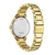 Montre pour femme avec boîtier rond en acier inoxydable doré et fond argenté gravé