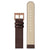 Bracelet de montre Mondaine : cuir marron et beige, boucle et trous de fixation.
