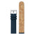 Herrenarmbanduhr mit blauem Textilarmband, Schließe und geprägtem Kork-Detail an der Rückseite