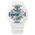 G-Shock Herrenuhr mit weißem Armband, blaues Zifferblatt, schwarze und silberne Details