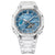 Casio G-Shock GA-2100 Herrenuhr: transparentes Armband, blaues Zifferblatt, WR 20 BAR