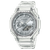 Casio G-Shock Ana-Digi Uhr, transparentes silbernes Resinarmband, Blick aufs Zifferblatt