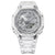 Casio G-Shock Ana-Digi Uhr mit transparentem silbernem Resinarmband, frontaler Blick