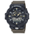 Casio G‑SHOCK Uhr vorne: Analogzeiger, Digitalanzeige und beiger Kunststoffboden am Armband