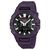Lila G-Shock Armbanduhr mit Drehlünette, Tasten rechts und LCD-Anzeige im Zifferblatt