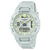 Herren-Armbanduhr mit weißem Armband, Analog-Digital-Display und gelb markierten Indizes