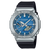 Herrenarmbanduhr: blaues Zifferblatt, silbernes Gehäuse, schwarzes Textil-/Kautschukband