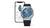 Smartphone-Ansicht mit G-Shock Uhr: blaues Zifferblatt, silbernes Gehäuse, schwarzes Band