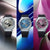 Casio G-Shock Herrenuhren-Set: silber, blau und violett mit schwarzen Harzbändern