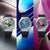 Dreifache Ansicht: silberne, blaue und pinke G-Shock Uhr mit schwarzem Armband