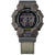 Casio G-Shock Digitaluhr mit grauem Gehäuse und olivfarbenem Textilarmband, 20 BAR.