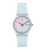 Swatch Damenarmbanduhr mit hellem Silikonarmband, rundem Glas und Farb-Ziffernblatt