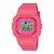 Pinkfarbene digitale G-SHOCK Uhr mit LCD-Display, Schutzrand und Knöpfen
