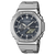 Herrenuhr mit Achtecklünette aus Edelstahl, silbernes Band, Analog-Digital, dunkles Ziffernblatt