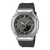 Armbanduhr mit Digitalanzeige 6:30, silberner Metalllünette, grauem Zifferblatt, schwarzem Harzband