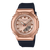 Damen-G‑Shock-Armbanduhr, Frontansicht: roségoldfarbenes Gehäuse, schwarzes Armband