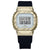 Casio G-Shock Uhr frontal, gelbgoldfarbener Gehäuserahmen und schwarzes Kautschukband