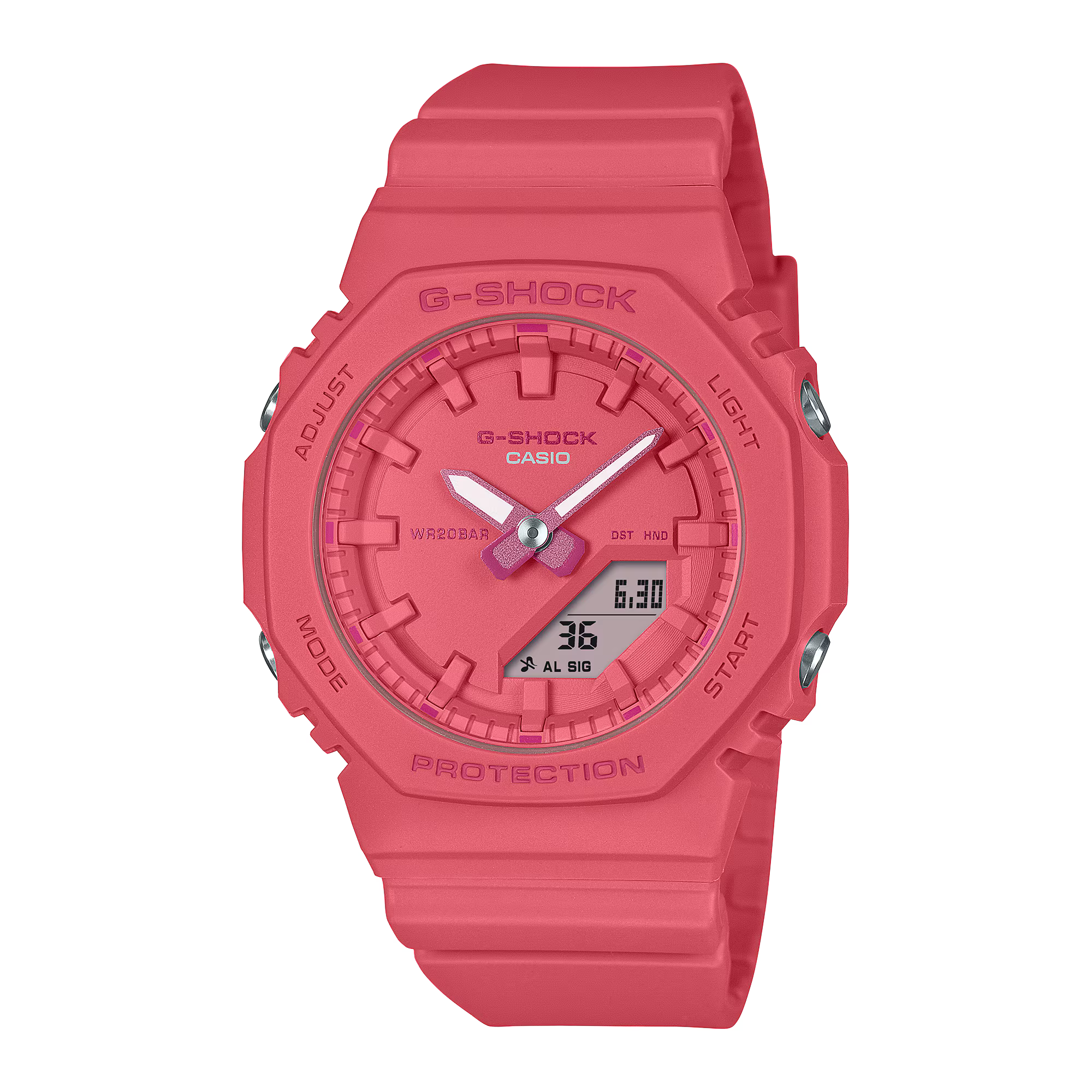 Casio G-Shock Montre pour femme avec bracelet en silicone rose et cadran rond numérique/analogique