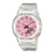 Casio G-Shock Armbanduhr vorn: transparentes Armband, rosafarbenes Zifferblatt