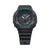 Casio G-Shock Armbanduhr vorne: schwarzes Gehäuse, grüne Anzeigen, schwarzes Silikonarmband.