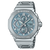 Casio G-Shock Herrenuhr: Edelstahlgehäuse mit blauem Zifferblatt und Schutz-Optik.