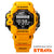 Casio G-SHOCK Herrenuhr mit gelbem Bio-Resin-Armband, schwarzem Display und PROTECTION.
