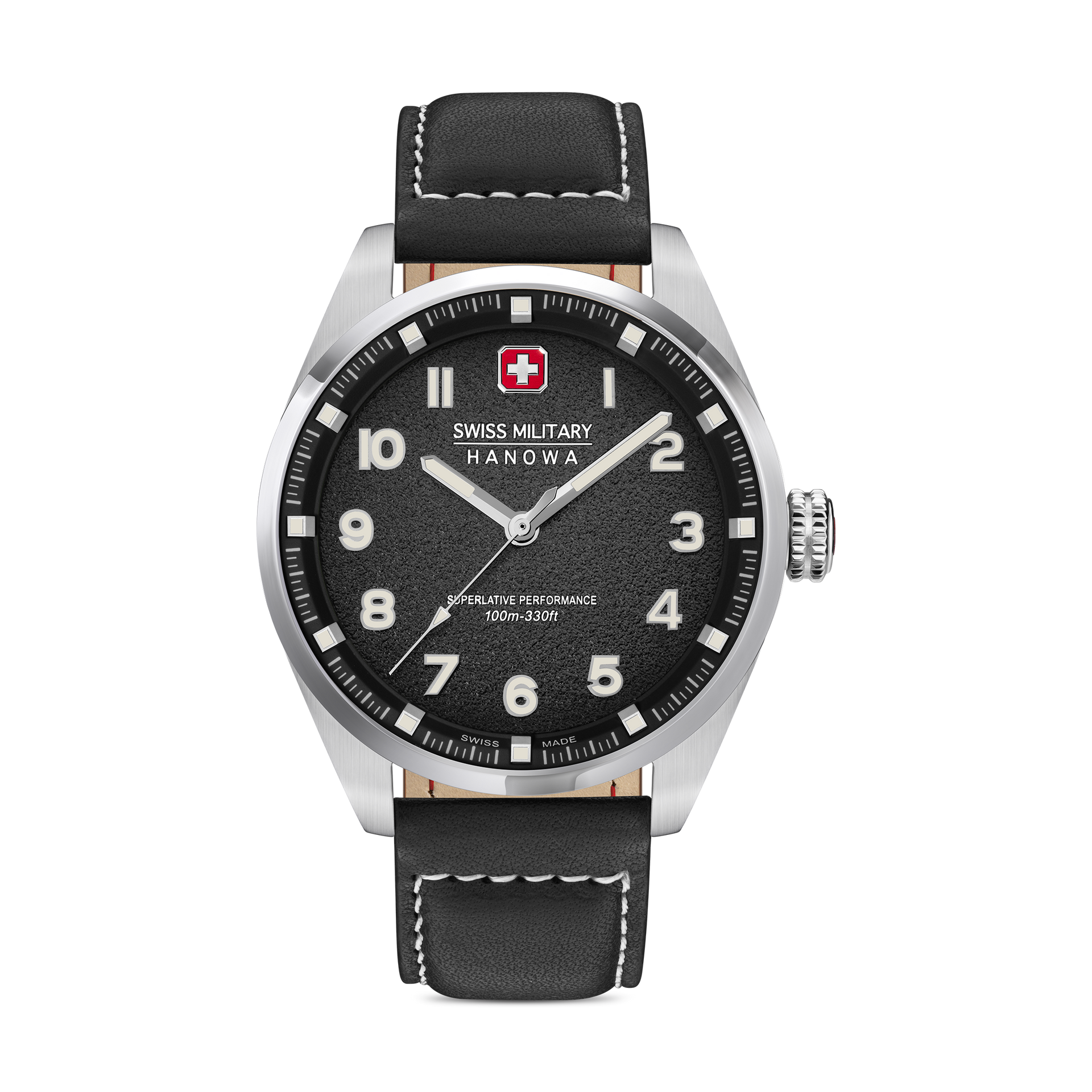 Herren-Armbanduhr mit schwarzem Zifferblatt und schwarzem Lederarmband