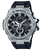 Herren-G-Shock Uhr frontal: Edelstahlgehäuse, schwarzes Silikonarmband, mehrteiliges Zifferblatt