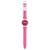 Damenuhr mit rosa Silikonarmband und weißem Gehäuse, schmale Seitenansicht