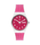 Damenuhr mit rosa Silikonarmband und pinkem Zifferblatt, weißem Gehäuse