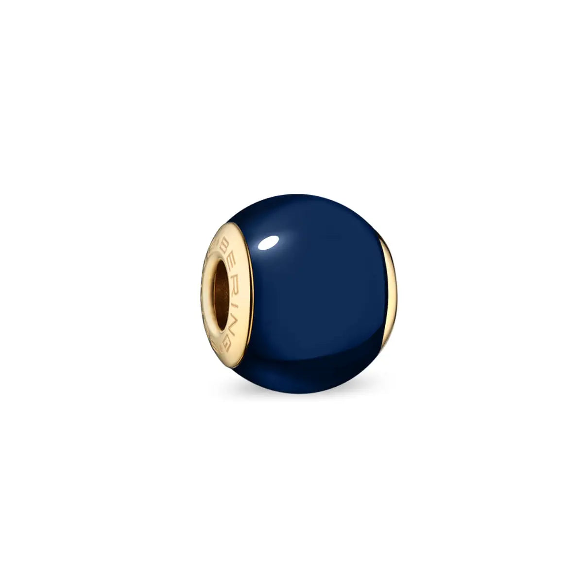 Charm en acier inoxydable avec bille bleu foncé et monture dorée