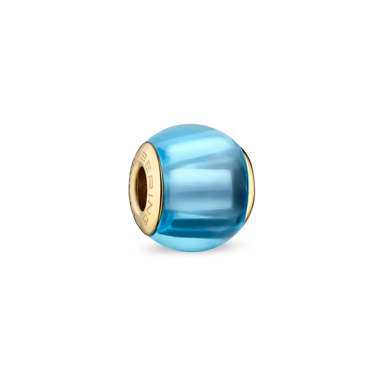 Perle Charm en acier inoxydable avec finition émail bleu et monture dorée