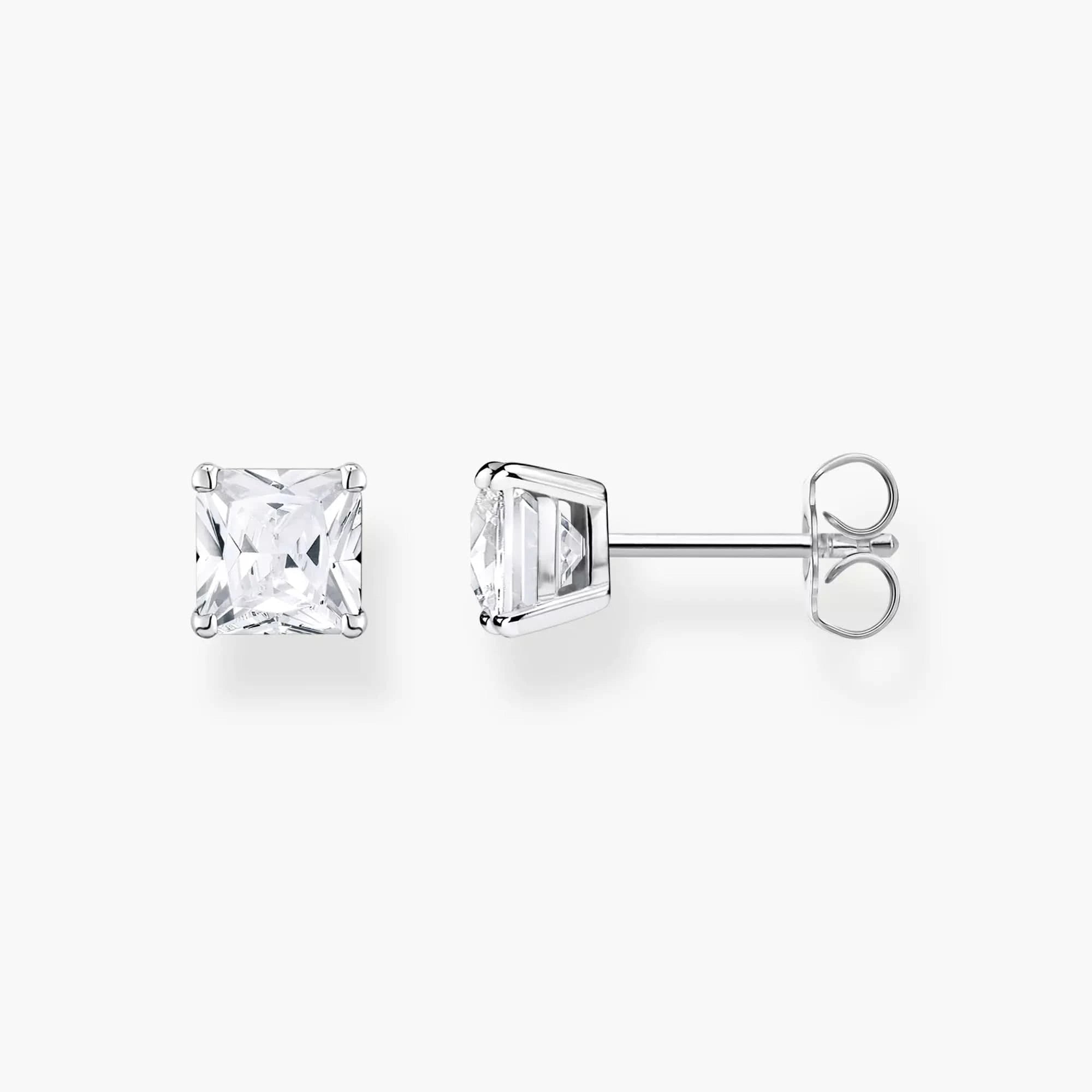 Clous d'oreilles en argent avec pierre carrée lumineuse