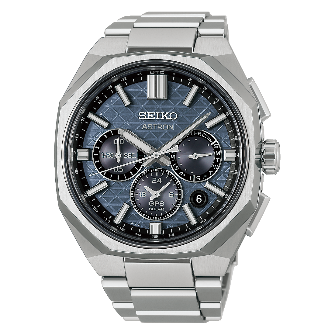 Herrenarmbanduhr SEIKO ASTRON in Edelstahl mit blauem Zifferblatt und Chronograph
