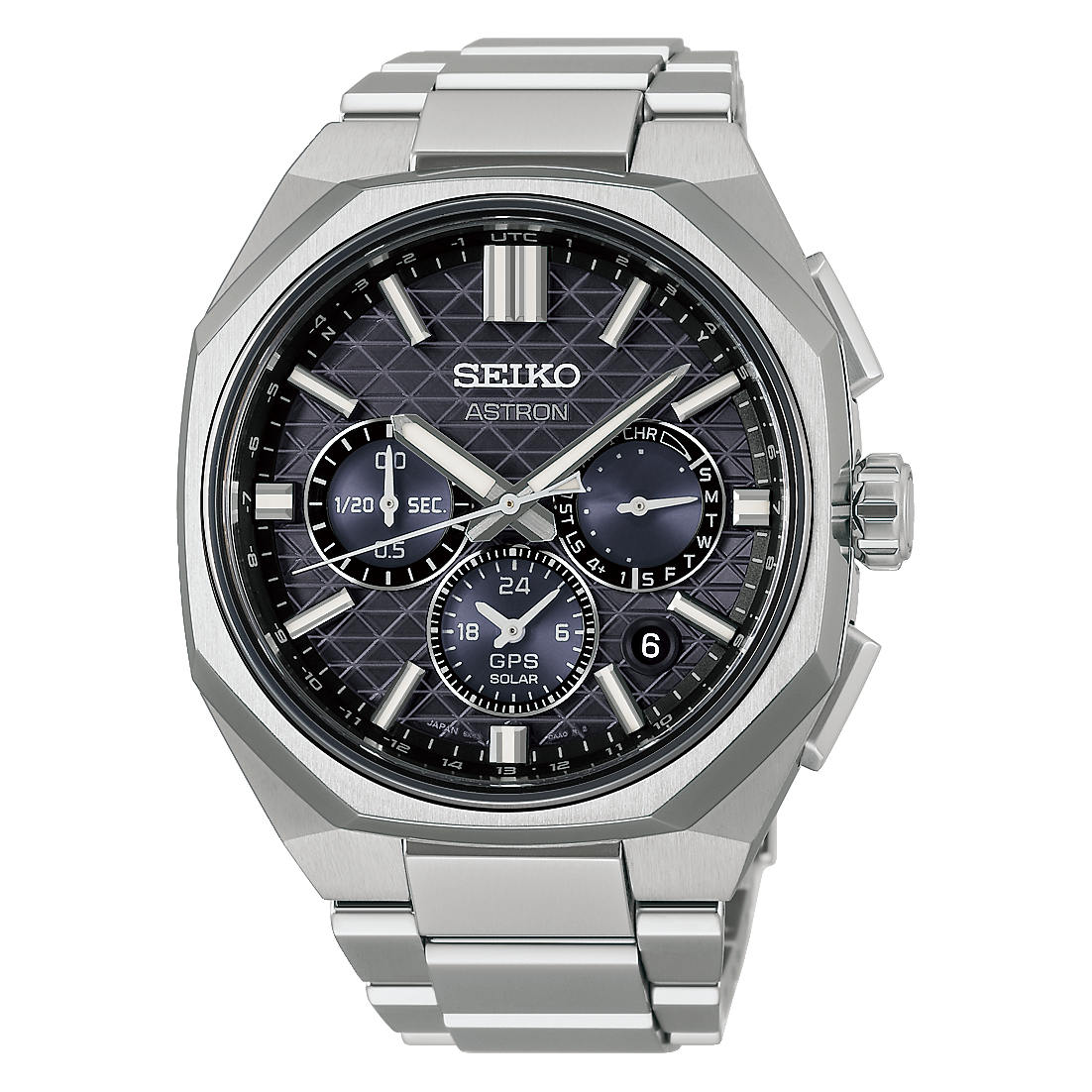 Seiko Astron Herrenarmbanduhr mit schwarzem Zifferblatt und Chronographen-Details