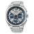 Chronographenarmbanduhr mit blauem Zifferblatt, silbernen Totalisatoren und Krone