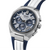 Chronographenarmbanduhr mit blauem Silikonarmband und silbernem Edelstahlgehäuse