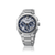 Herren-Chronographenarmbanduhr mit blauem Zifferblatt, silbernem Gehäuse und Edelstahlband