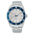 Seiko Prospex Taucherarmbanduhr: blau-weiße Lünette, weißes Zifferblatt, Edelstahlarmband