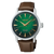 Automatik-Armbanduhr mit grünem Zifferblatt und braunem Lederband, Edelstahlgehäuse